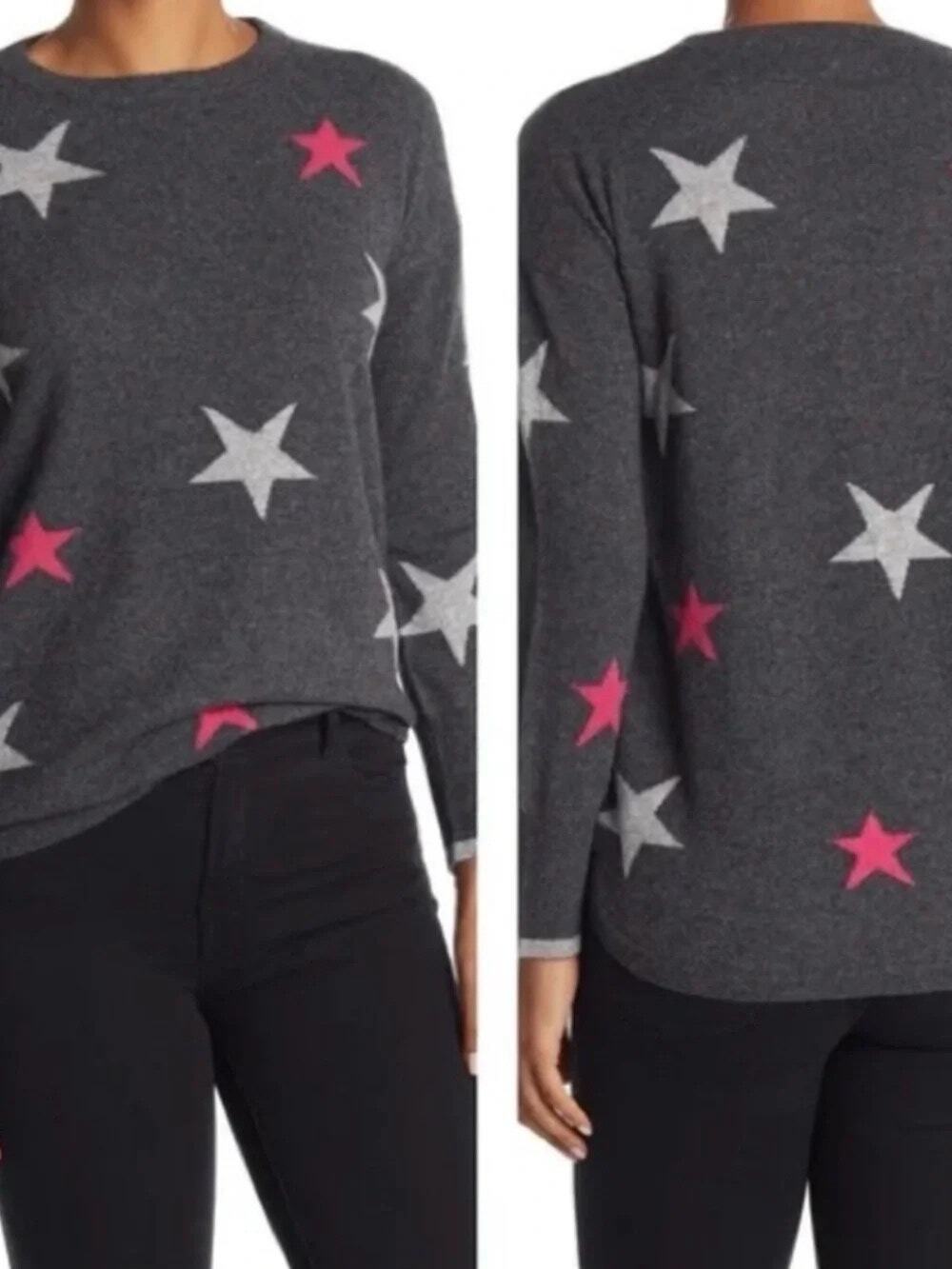 Philosophy Womens Cashmere Sweater Star Novelty Print Soft Cozy Layering Large